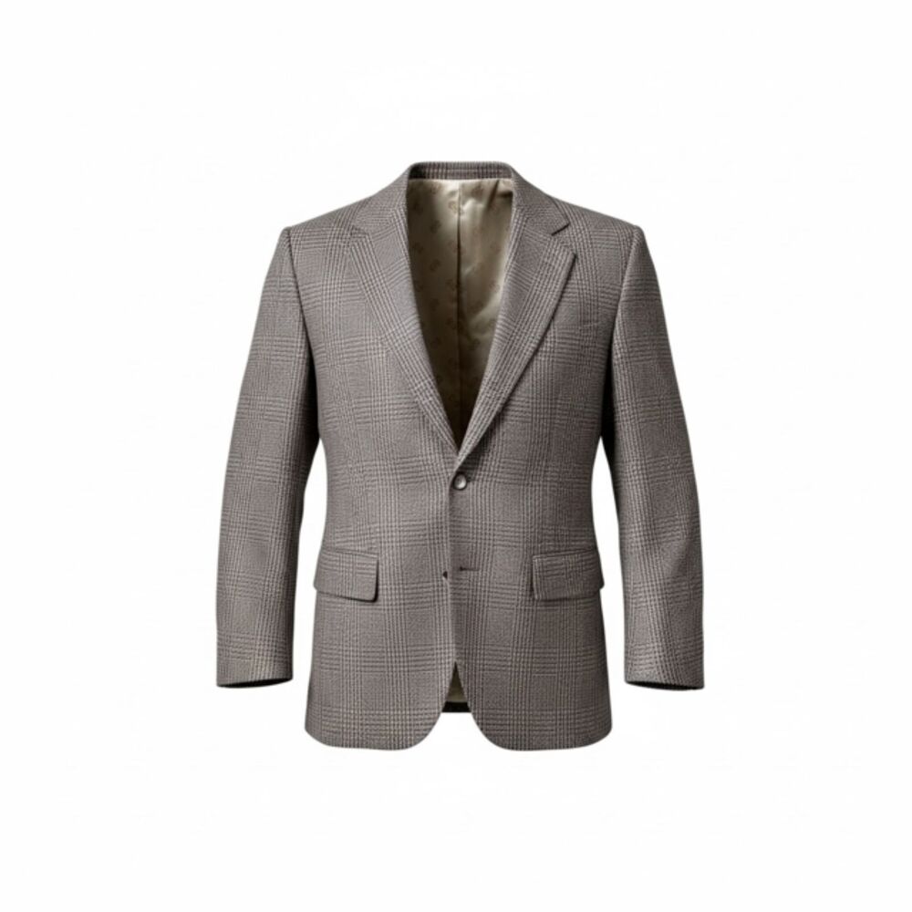 Vintage Bill Blass Glenplaid Brown Tan Wool Blazer - 38R